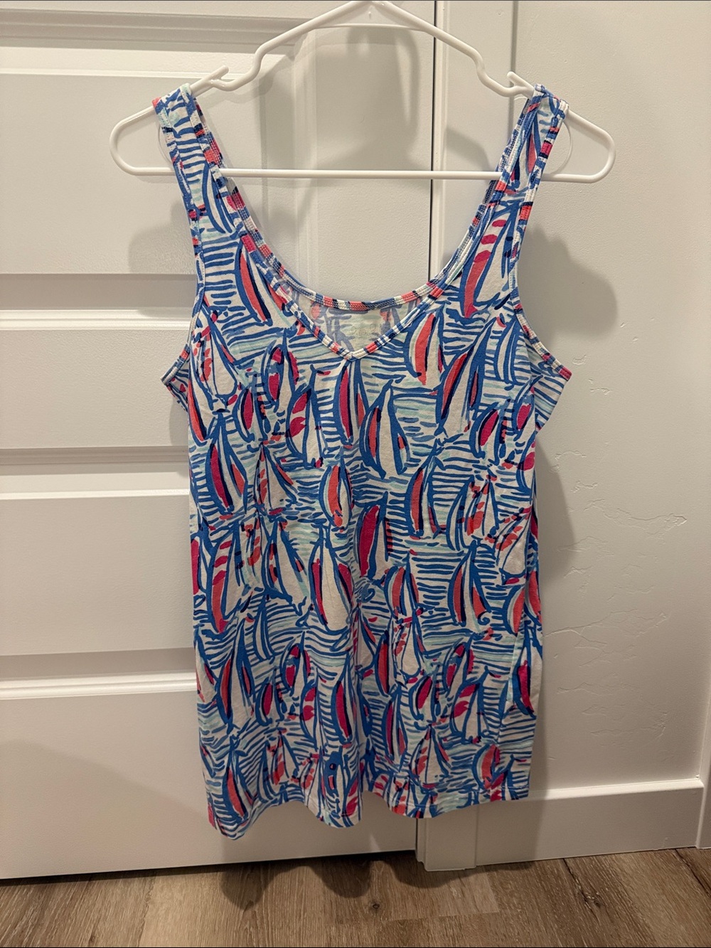 Lilly Pulitzer Sailboat Print V-Neck Tank in Blue & Pink